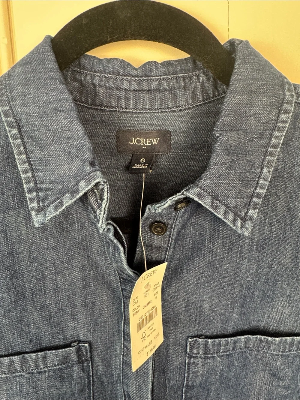 NWT J Crew Chambray Shirt Dress Blue Long Sleeve Popover Womens Small